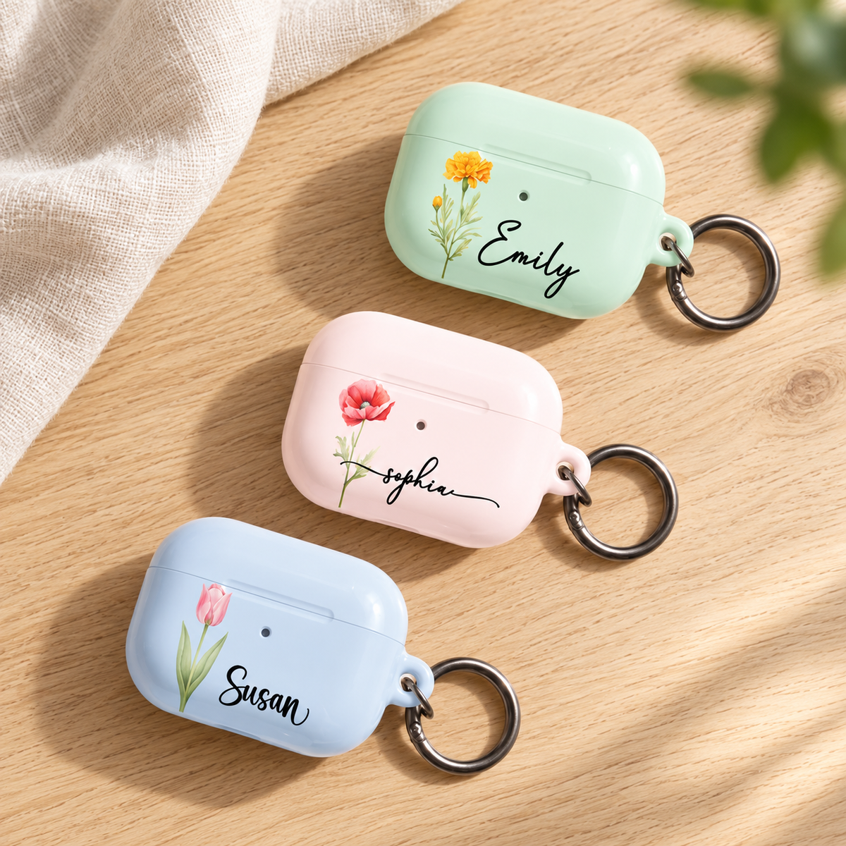 Custom Name And Flower Month Protective Case For Airpods TH10 171527