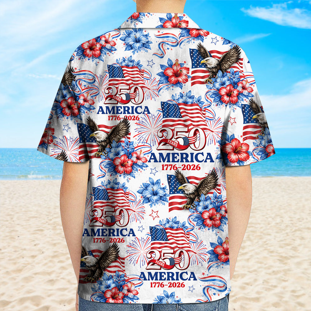 Personalized USA 250th Anniversary 1776–2026 Kid Hawaii Shirt – Patriotic Eagle Flag Gift for 4th of July TH10 169397