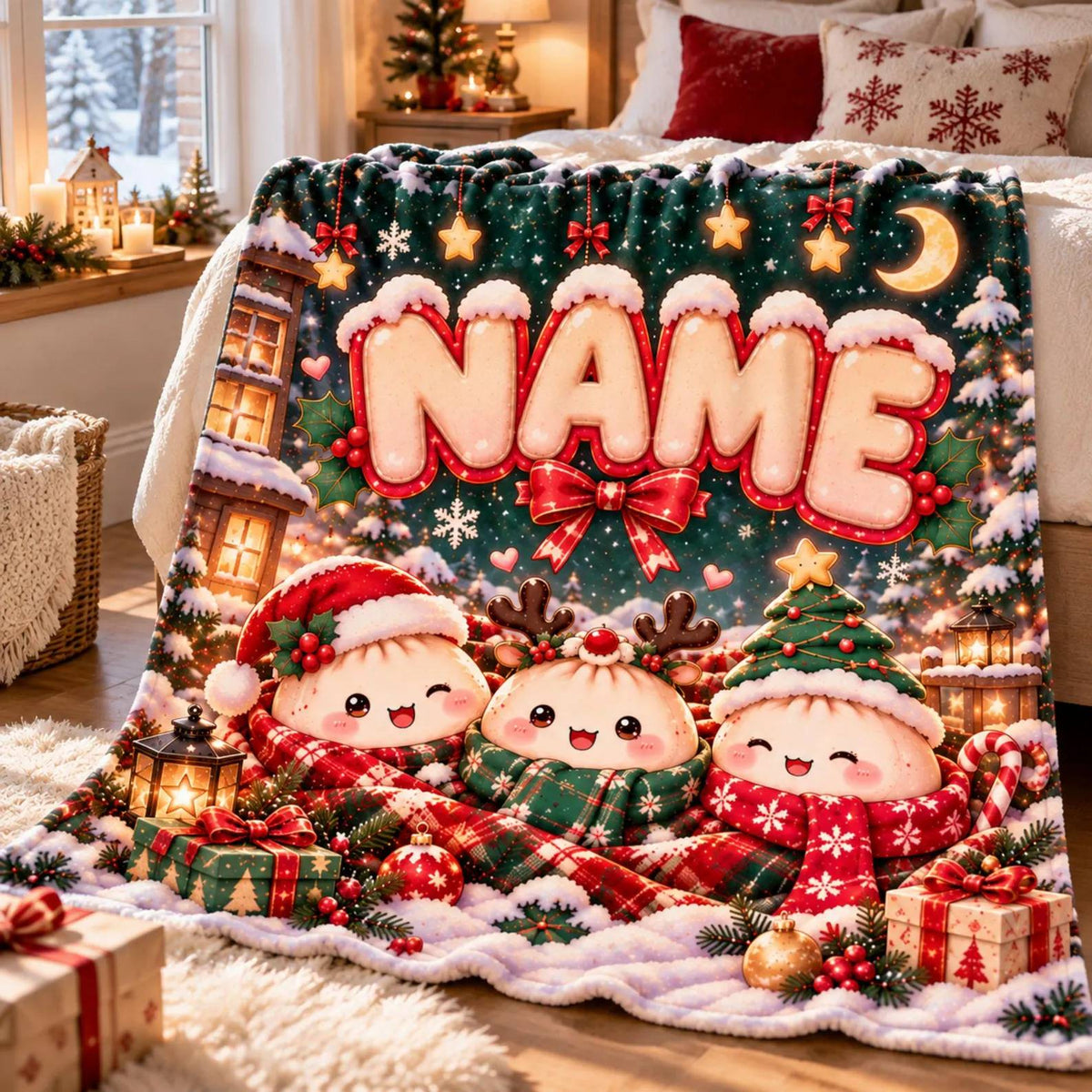 Custom Name Christmas Squishy Dumpling Blanket for Kids, Dumpling Lover Gift HO82 904240