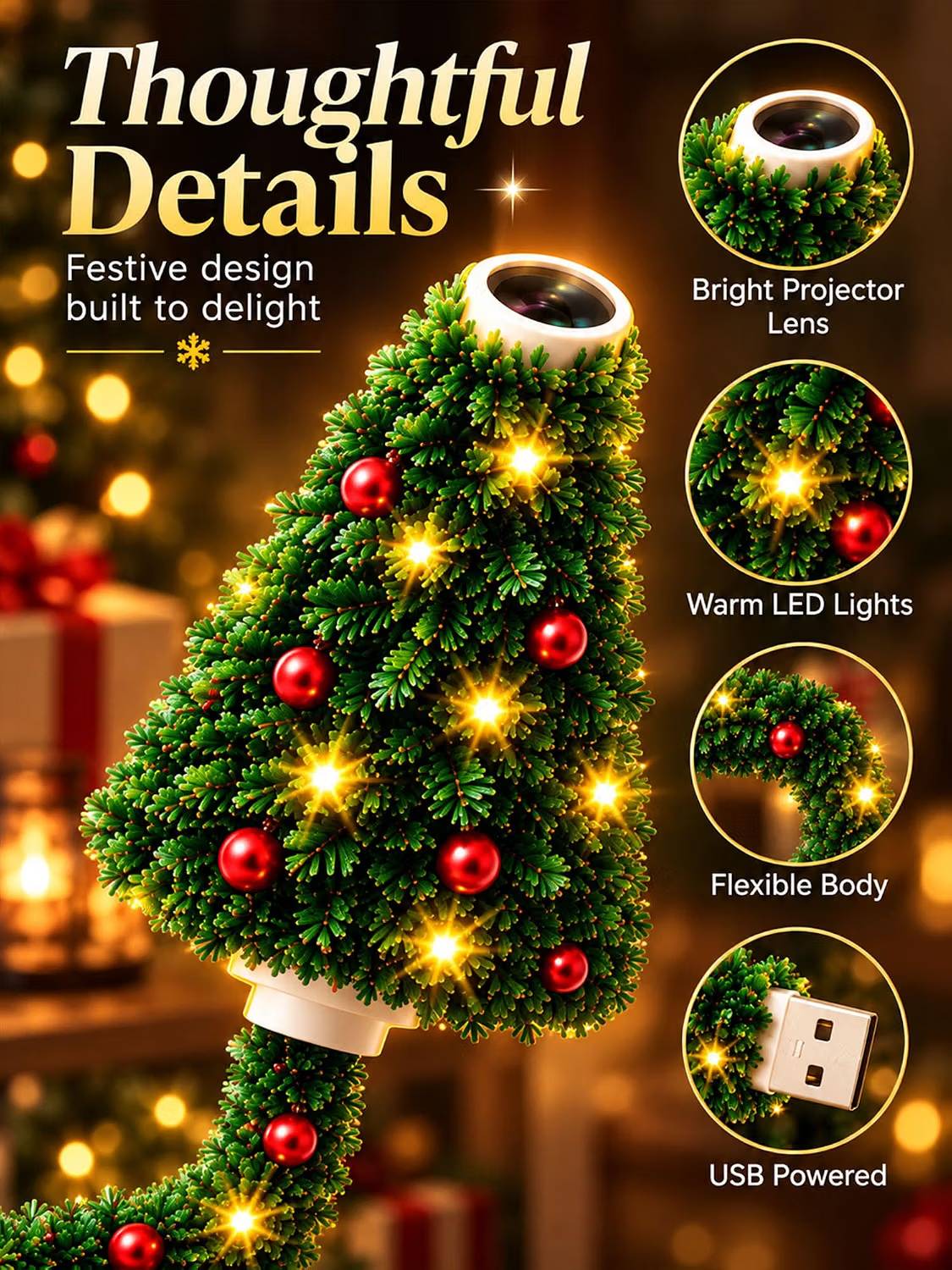 Plug and Play Hd USB Christmas Tree Projector with 6 Festive Scenes HO82 903762