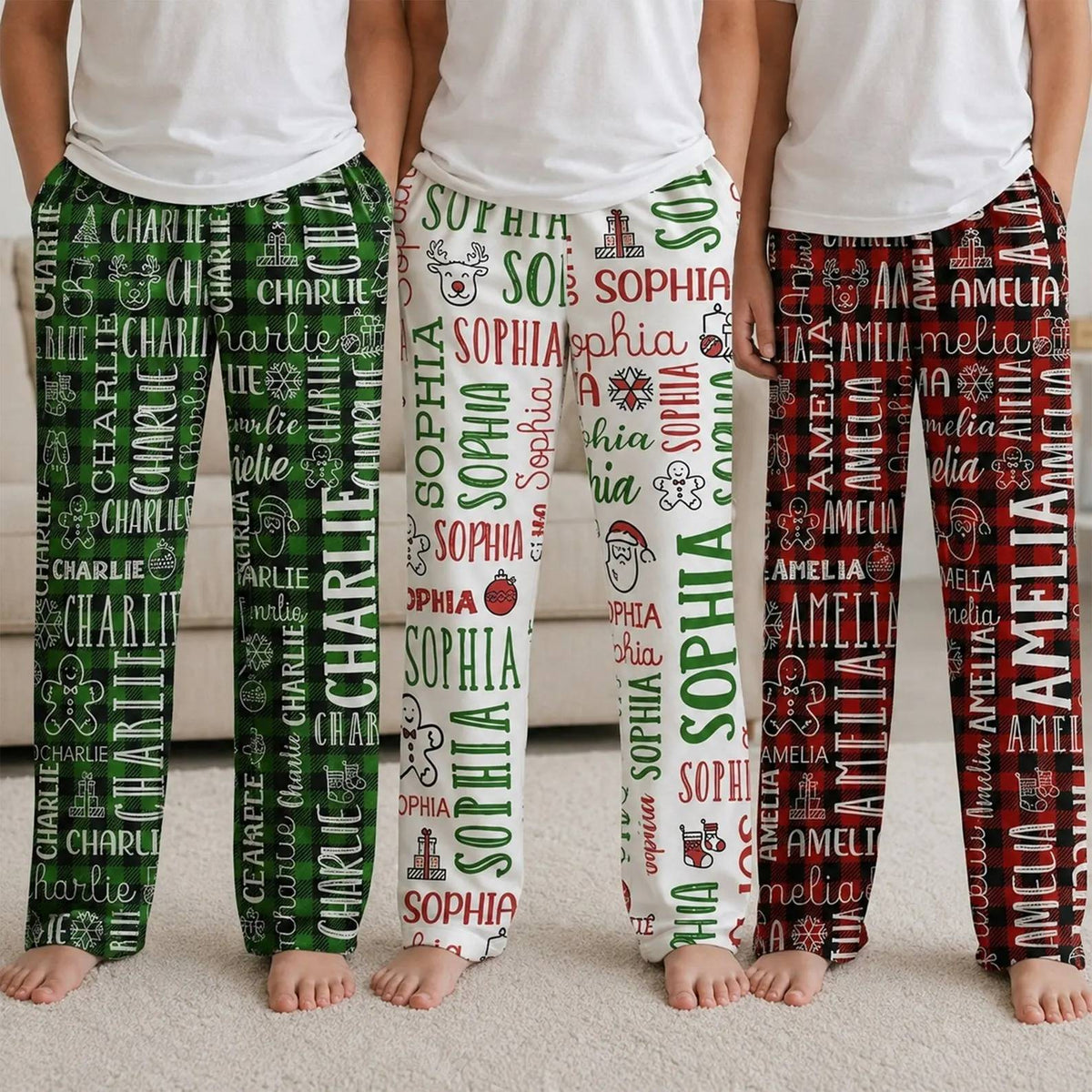 Personalized Name Pajamas Pants - Christmas Gift for Family, Cozy Family Holiday Loungewear HO82 904142