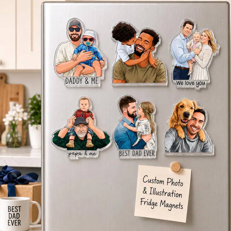 Personalized Portrait From Photo Dad And Kids Acrylic Fridge Magnet For Father's Day HO82 902572