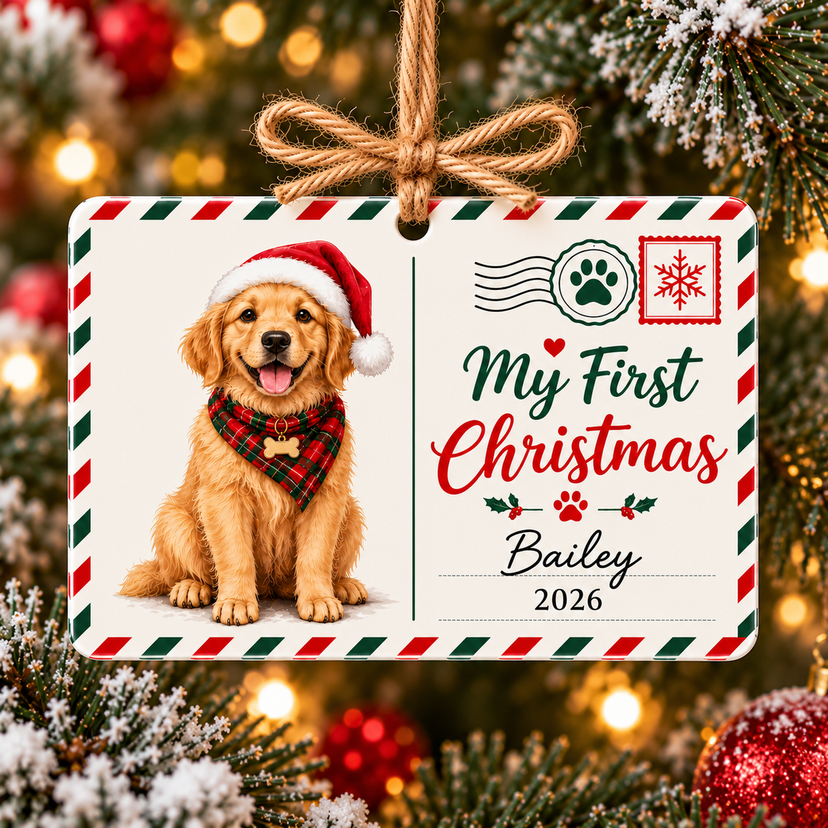 Personalized Dog Photo First Christmas Rectangle Ornament Cute Puppy Watercolor Gift For Dog Mom Dad CH07 181168
