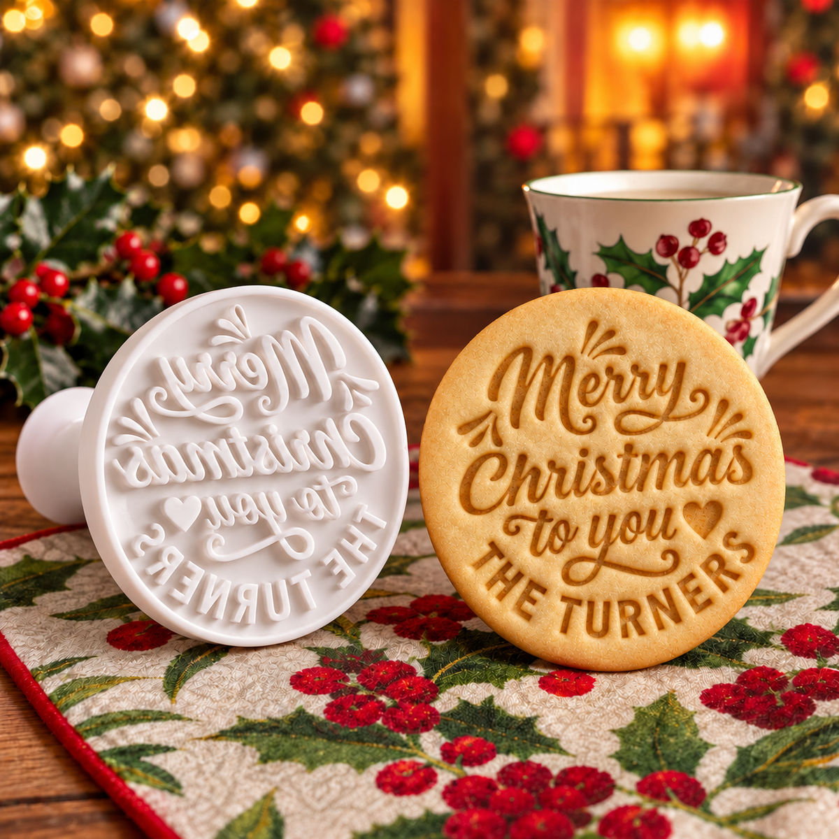 Personalized Custom Family Name Merry Christmas Cookie Stamp TH10 171511