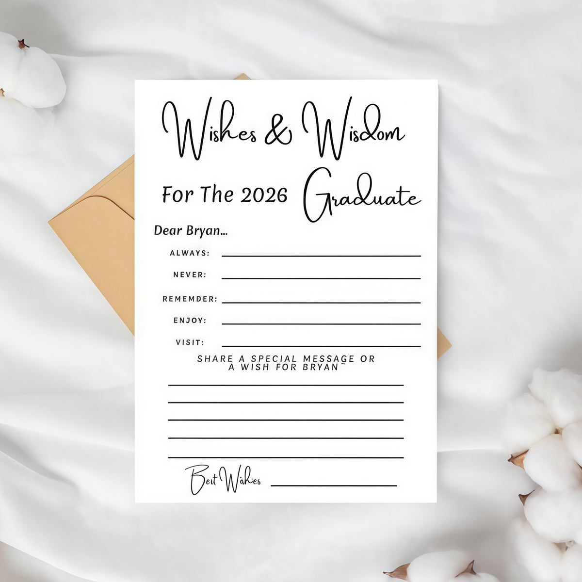 Set of 12 Graduation Wishes and Advice Card for Graduation Party