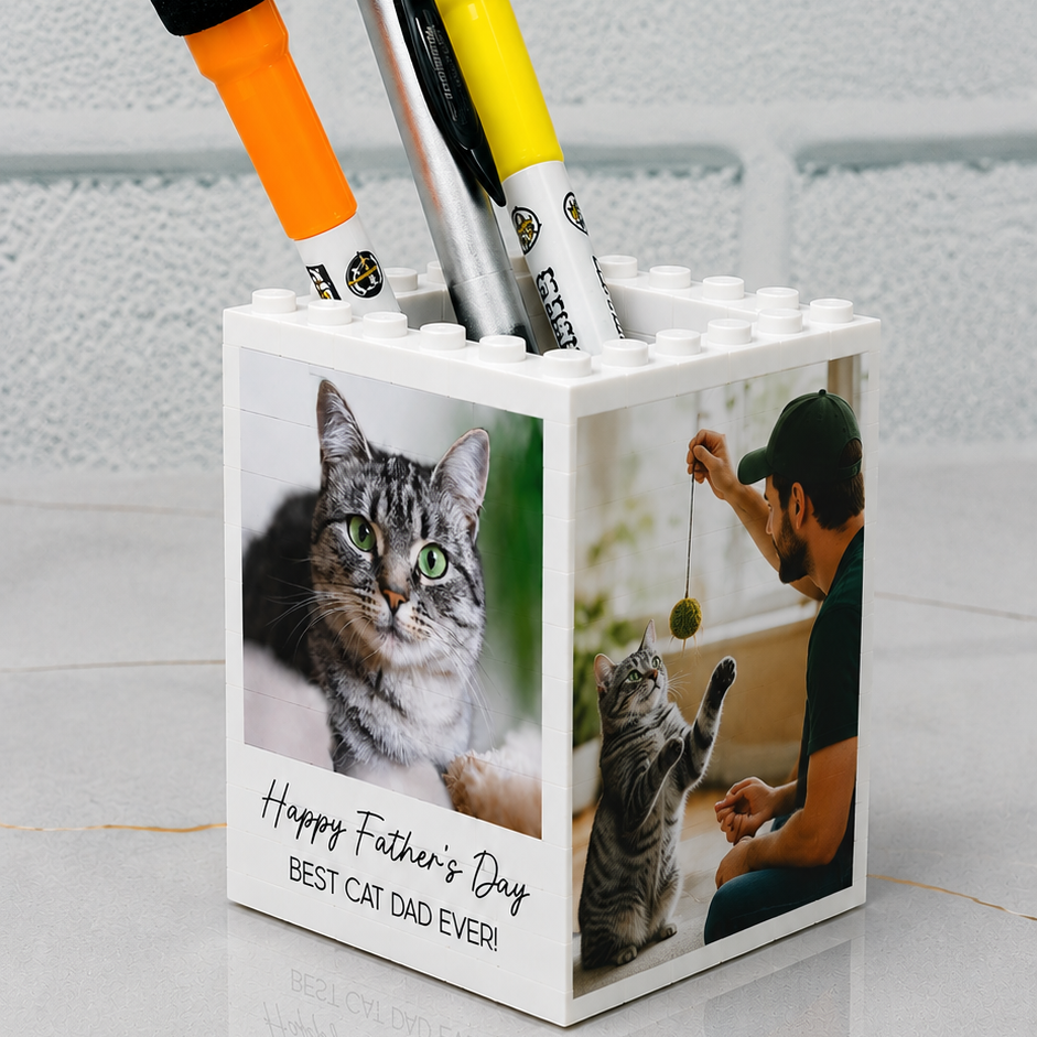 Custom Cat Photo Happy Father's Day Best Cat Dad Ever Building Brick Block TH10 170001