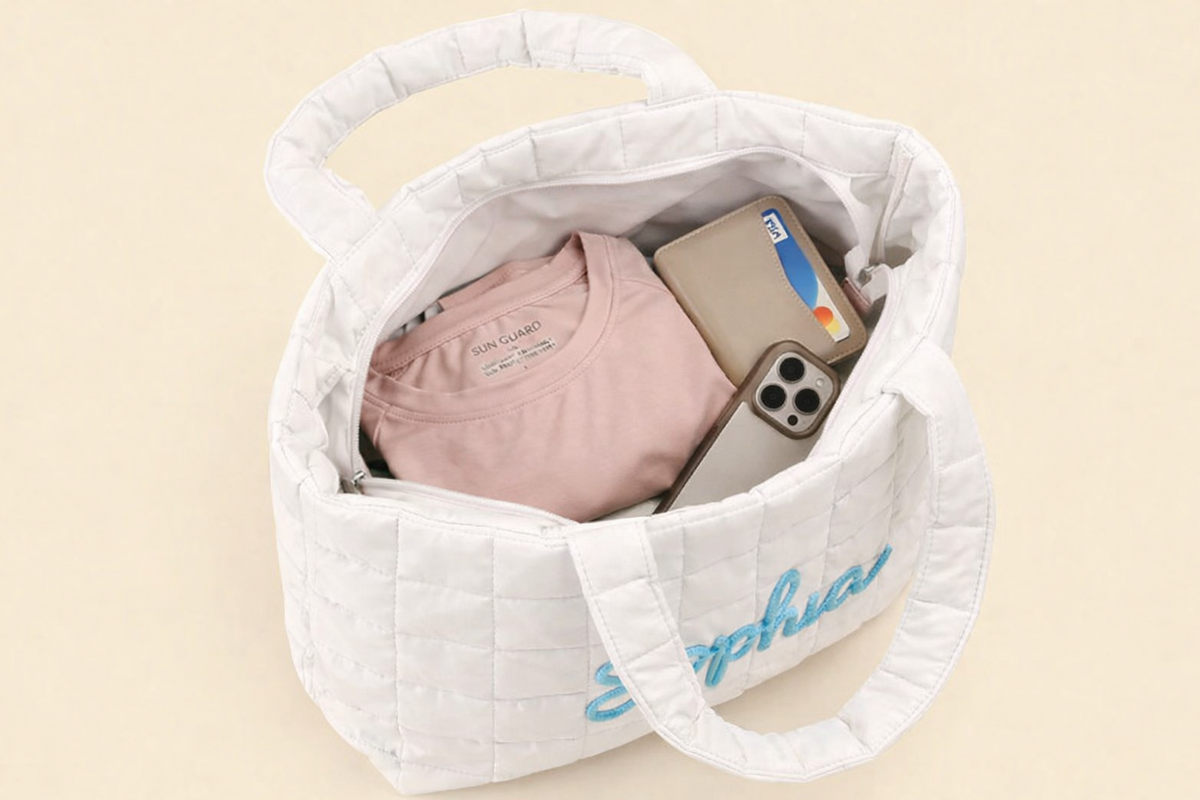 Monogrammed Shoulder Bag for Women's, Gift for Her, Beach Bag Embroidered Quilted Nylon Tote Bag TH10 169615