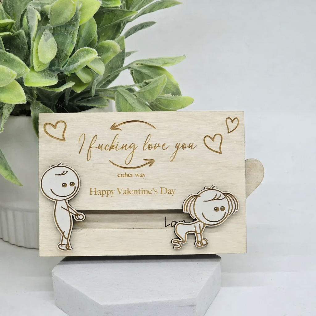 Personalized Funny Dirty Valentine's Day Wooden Gift Card Holder, Gift For Couple, For Boyfriend, Girlfriend, For Him HO82 901126