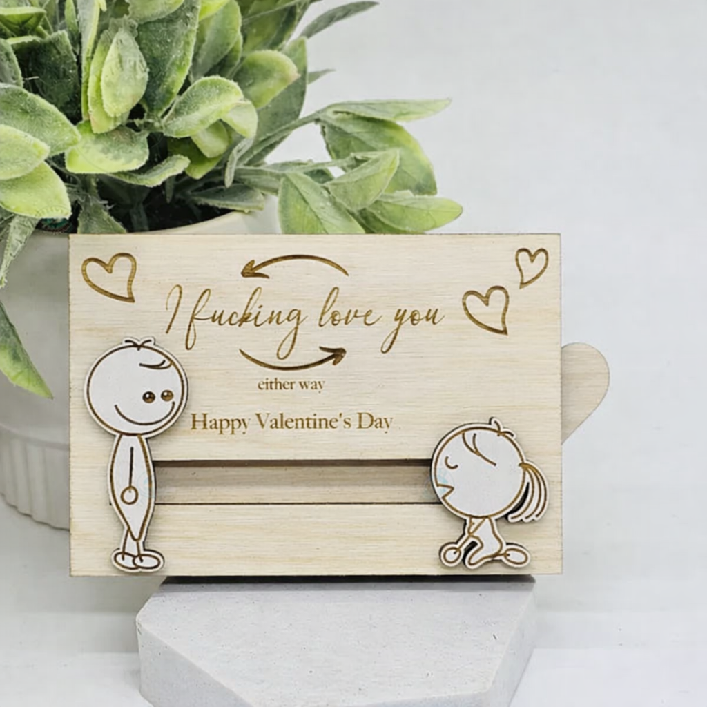 Personalized Funny Dirty Valentine's Day Wooden Gift Card Holder, Gift For Couple, For Boyfriend, Girlfriend, For Him HO82 901126