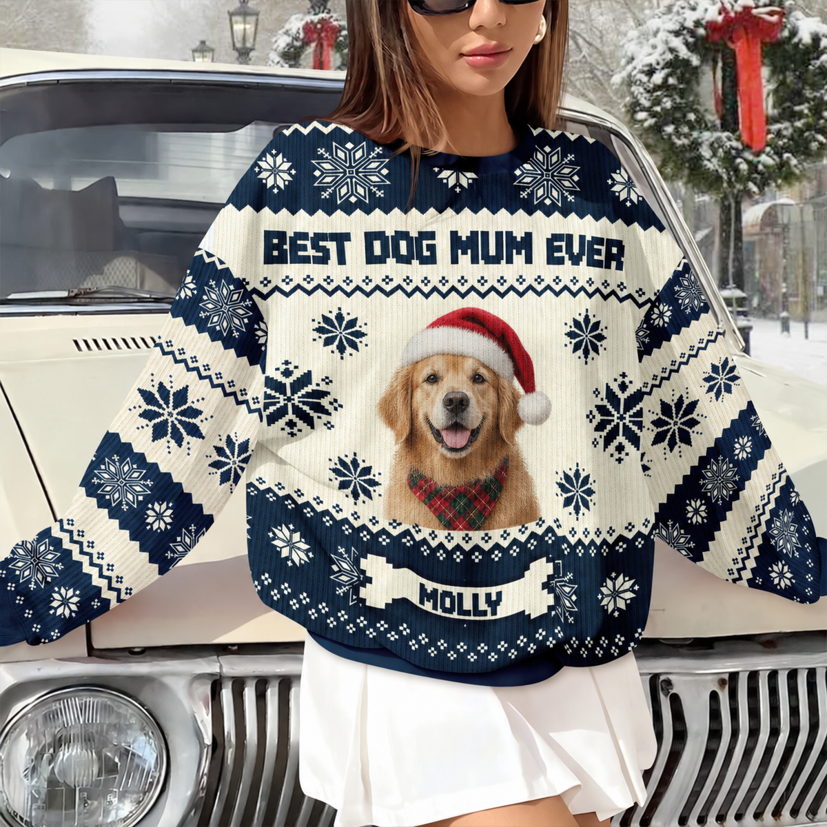 Custom Dog Photo Best Dog Dad, Dog Mom Ever Christmas Ugly Sweater TH10 170953
