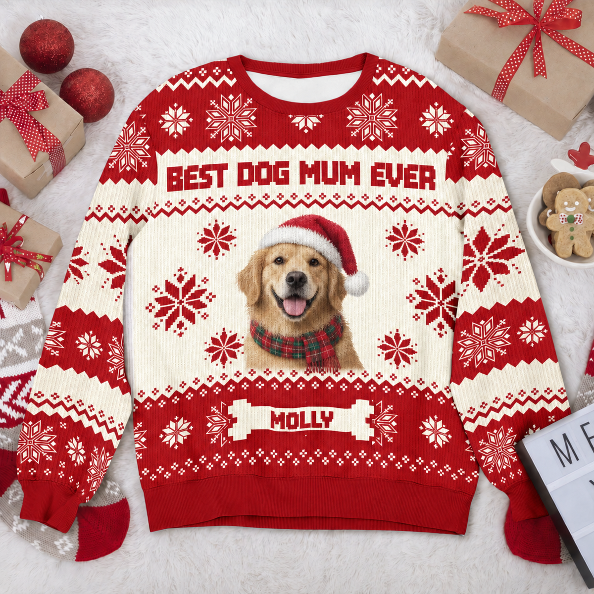 Custom Dog Photo Best Dog Dad, Dog Mom Ever Christmas Ugly Sweater TH10 170953