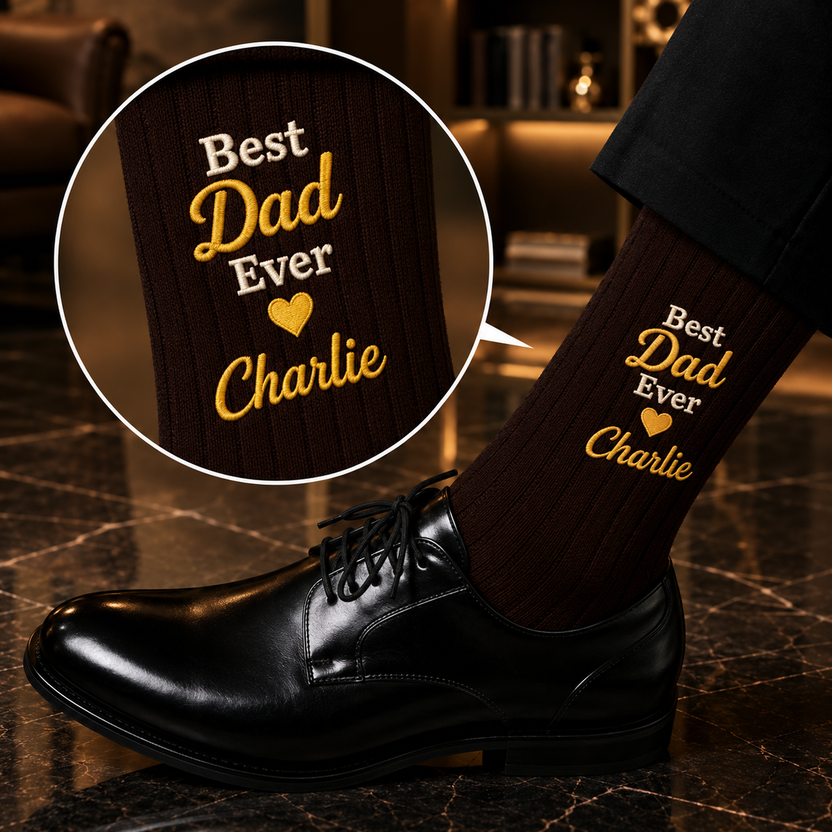 Personalized Name Best Dad Ever Embroidered Socks - Gift For Dad, Grandpa HO82 903842