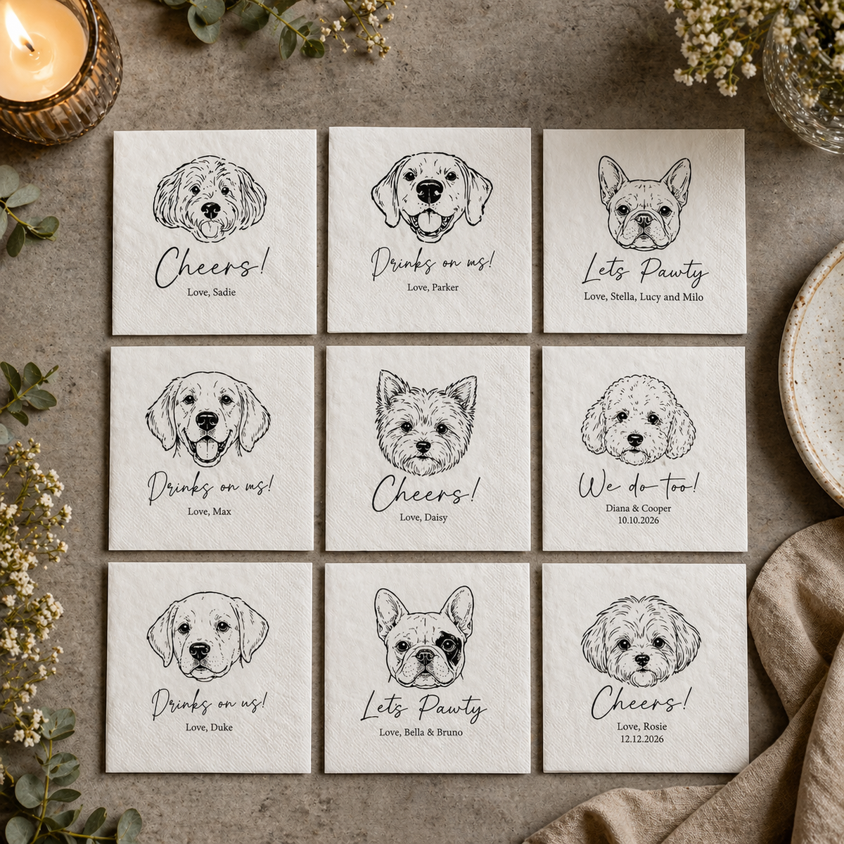 Custom Pet Wedding Cocktail Napkins Funny Wedding Party Decor Newlywed Gift CH07 911288