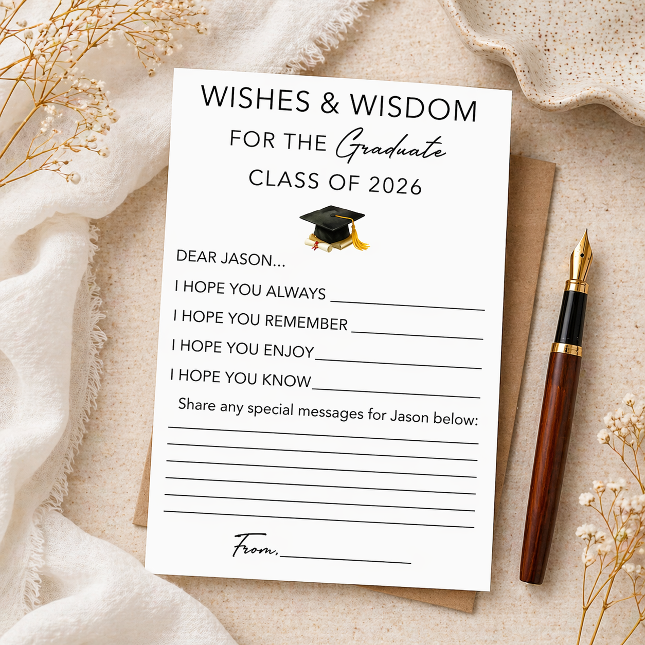 Set of 12 Graduation Class of 2026 Wishes Cards, Graduation Party Favors, Wisdom Cards, Grad Party Decor CH07 911342