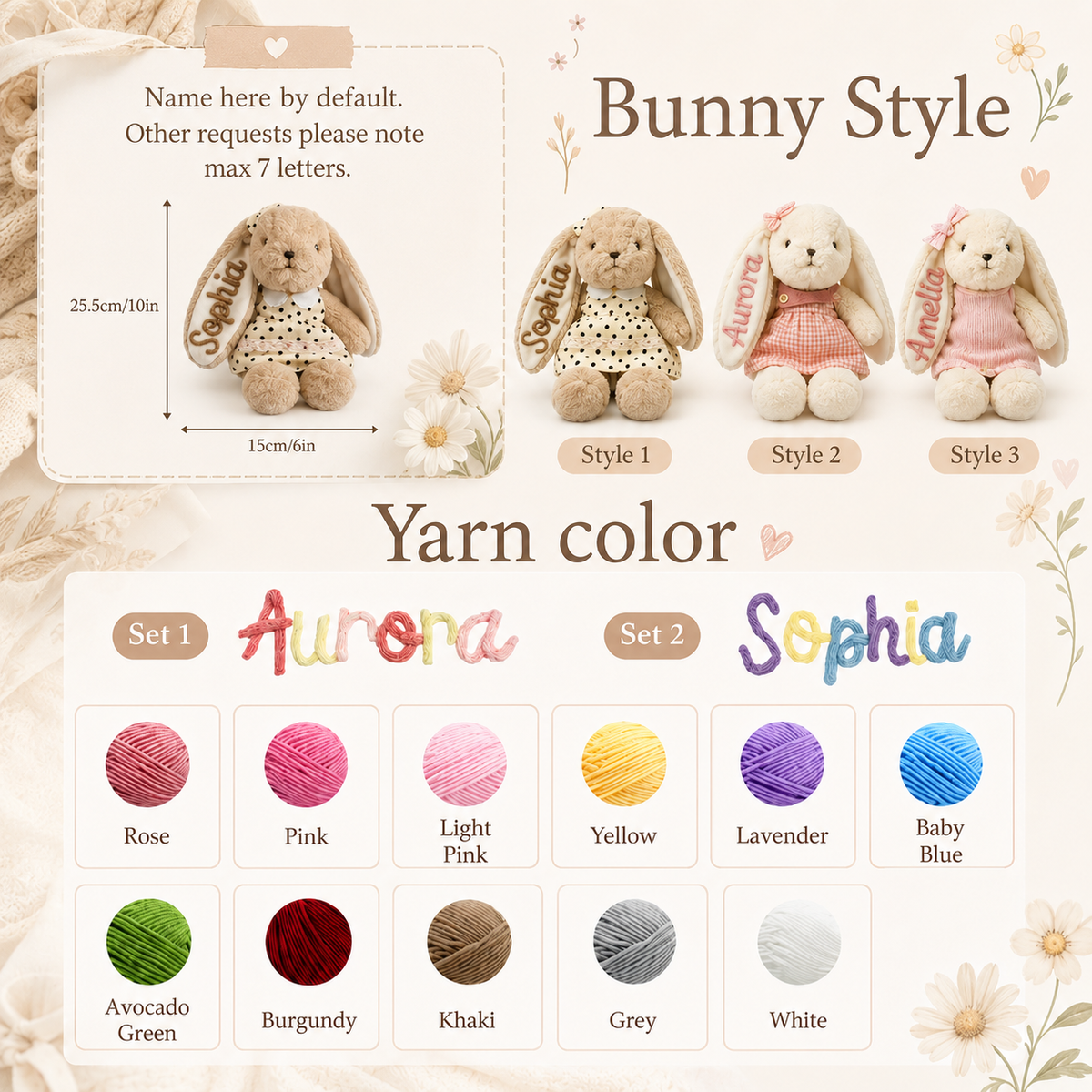 Embroidered Kid Name Nursery Rabbit Doll Baby Girl Shower Gift Christmas Gift CH07 180476
