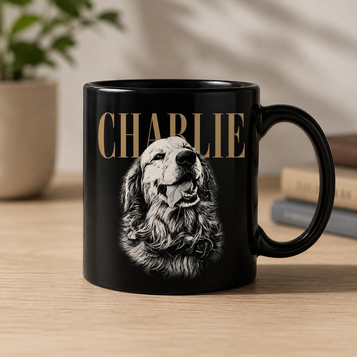 Custom Pet Face Vintage Style Black Mug Gift For Dog Dad Dog Mom CH07 180080