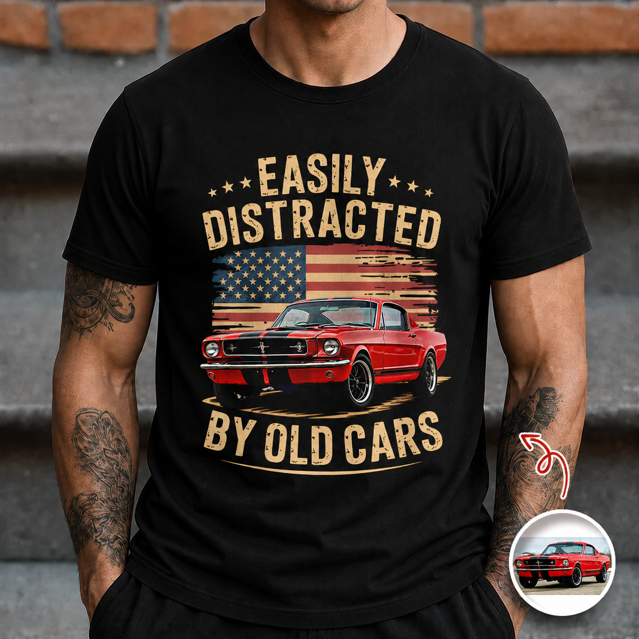 Custom Photo Easily Distracted by Old Cars Classic Car Guy Funny Vintage Dark Shirt CH07 180032