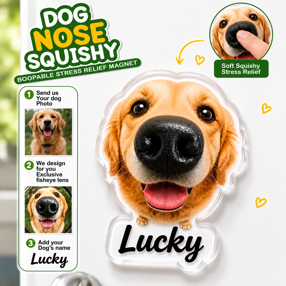 Custom Dog Nose Squishy Fridge Magnet Sticker – Personalized Pet Nose Squeeze Toy with Custom Face & Name CH07 911832