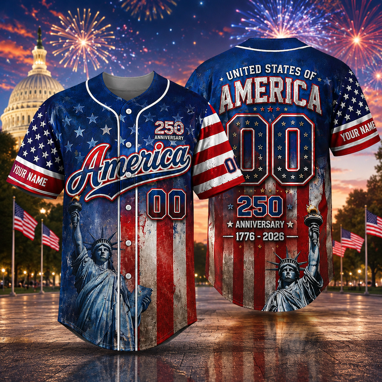 Custom Name America Patriotic 250th Anniversary Baseball Jersey Shirt CH07 911886