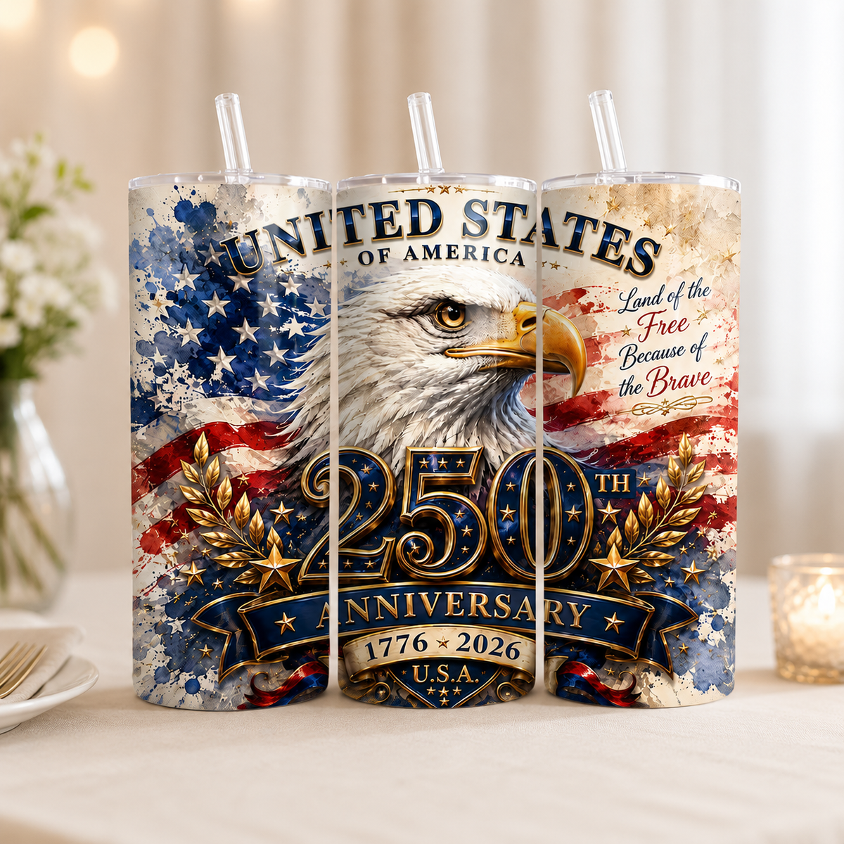 250th Anniversary USA 1776-2026 Eagle Skinny Tumbler Patriotic 4th of July Gift CH07 911708