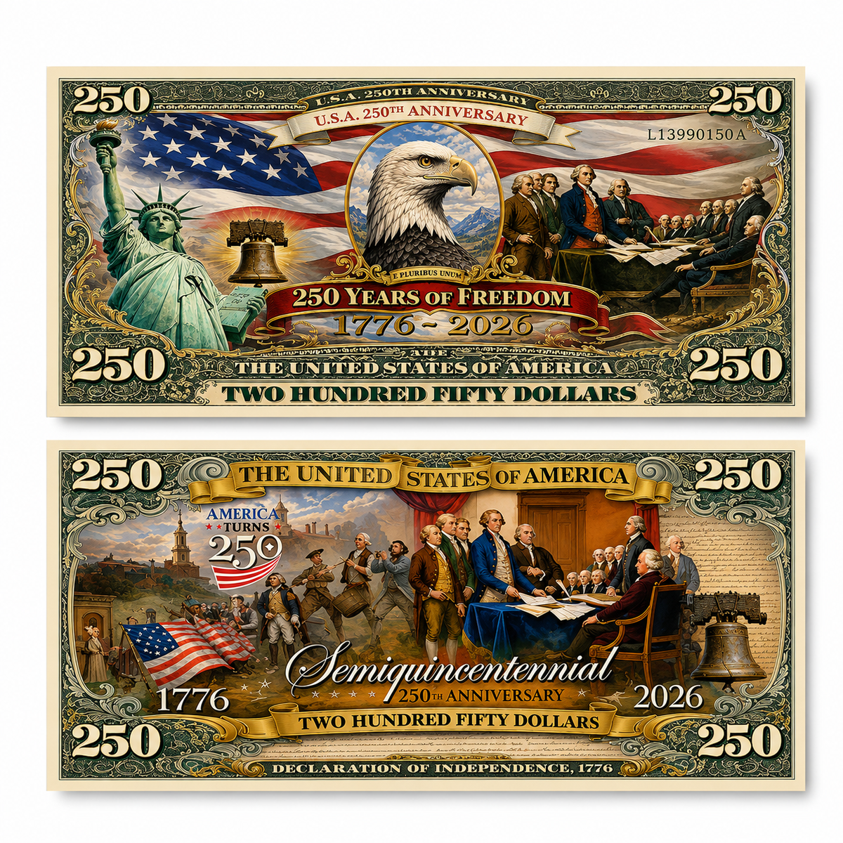 Pack of 10 – USA 250th Anniversary Commemorative Bills American Freedom Money Funny 4th of July Gift CH07 911826
