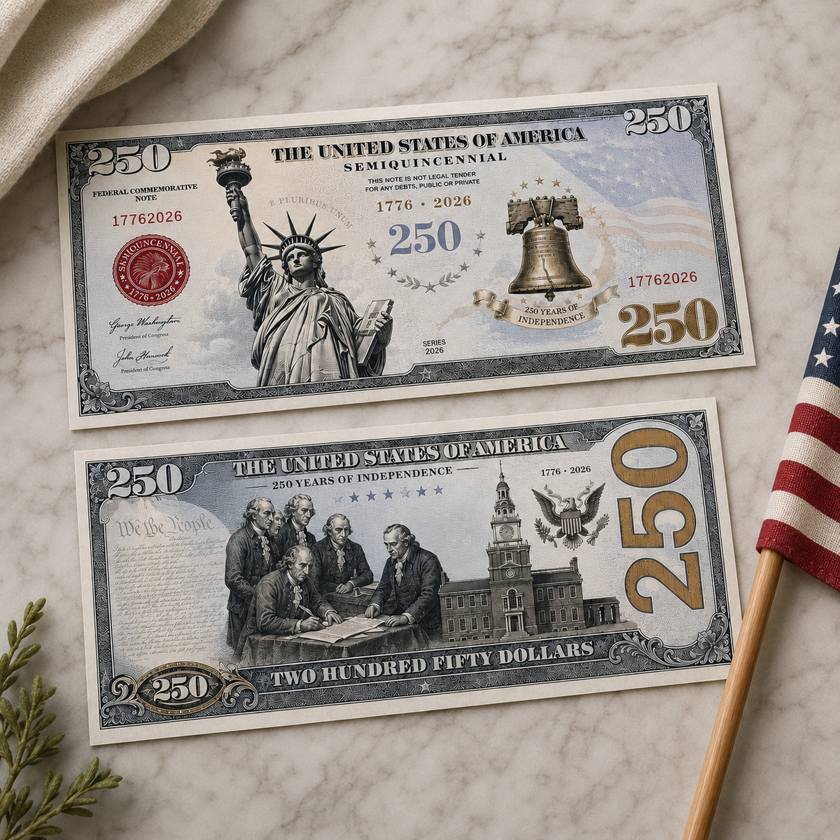 Pack of 20 – USA 250th Anniversary Semiquincentennial Commemorative Bills American Freedom Money Funny 4th of July Gift CH07 911828