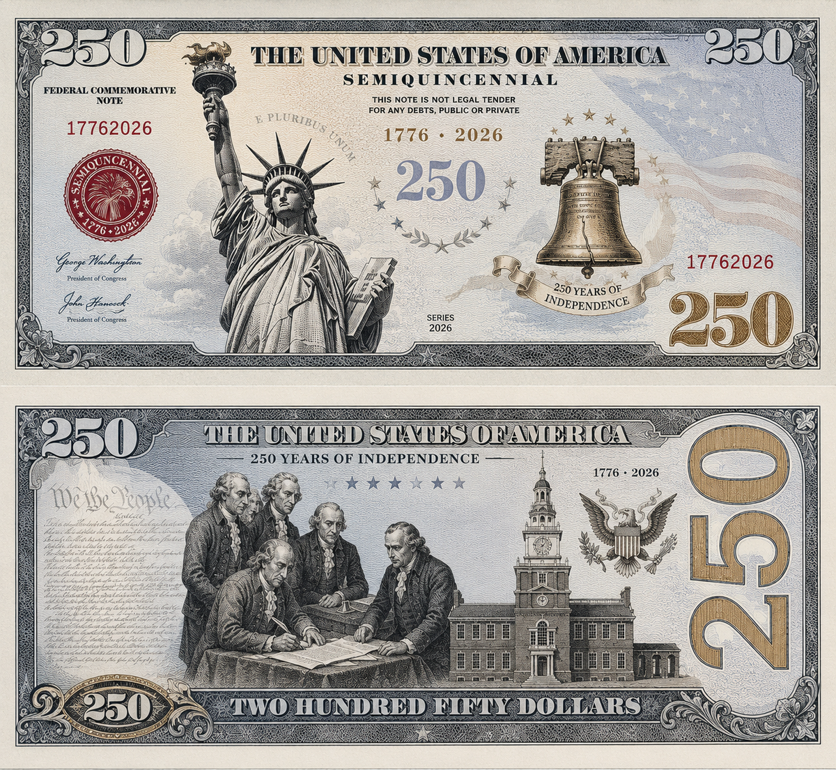 Pack of 20 – USA 250th Anniversary Semiquincentennial Commemorative Bills American Freedom Money Funny 4th of July Gift CH07 911828