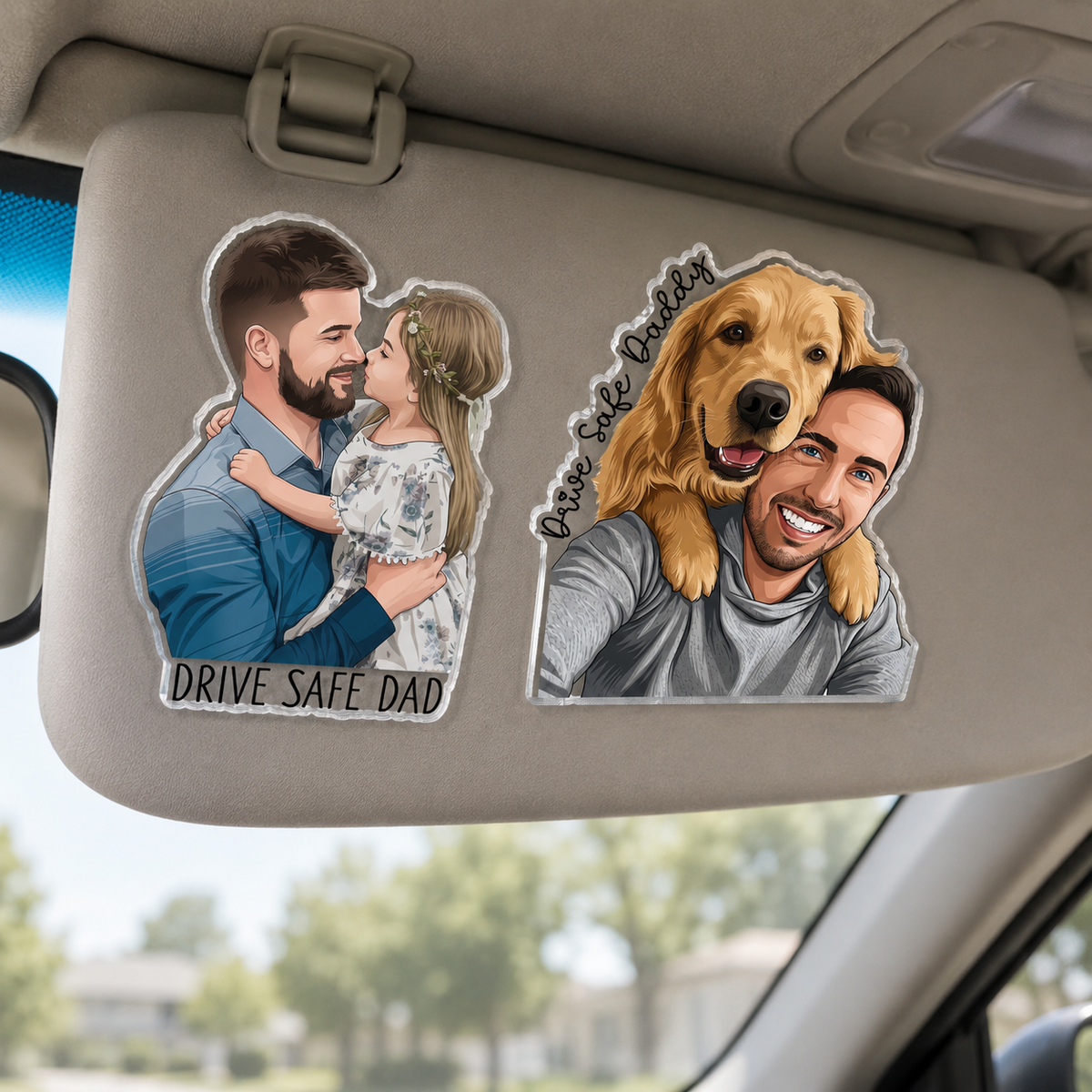 Personalized Portrait From Photo Dad And Kids Acrylic Car Visor Clip Fathers Day Gift CH07 911498