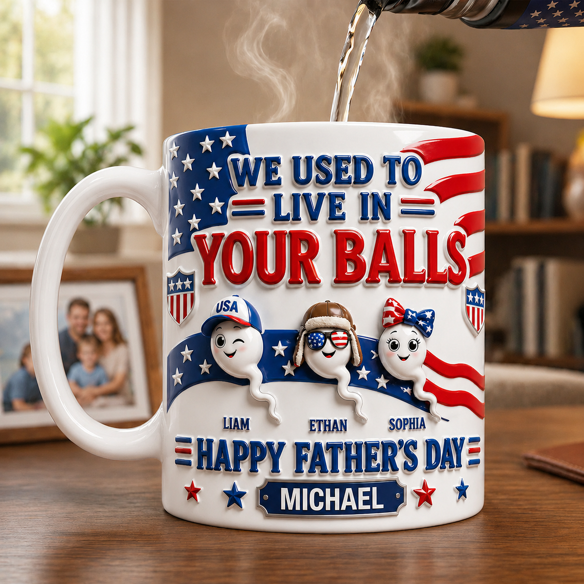 USA Sperm Dad - We Used To Live in Your Ball 3D Inflated Effect Mug - Personalized Gifts For Father's Day Mug CH07 911482