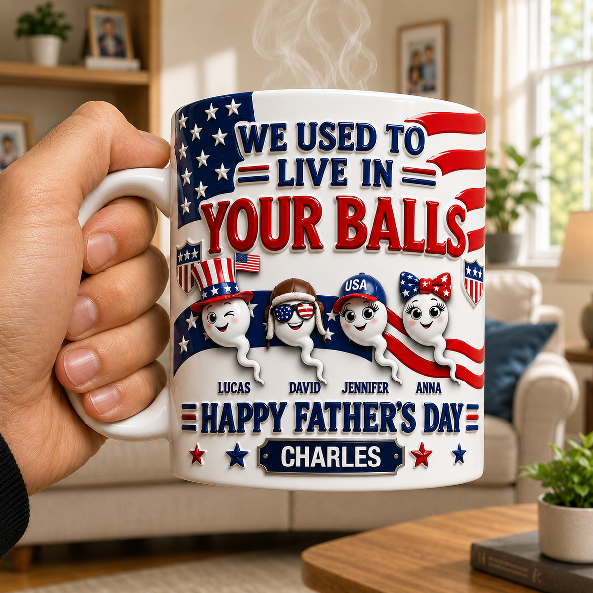 USA Sperm Dad - We Used To Live in Your Ball 3D Inflated Effect Mug - Personalized Gifts For Father's Day Mug CH07 911482