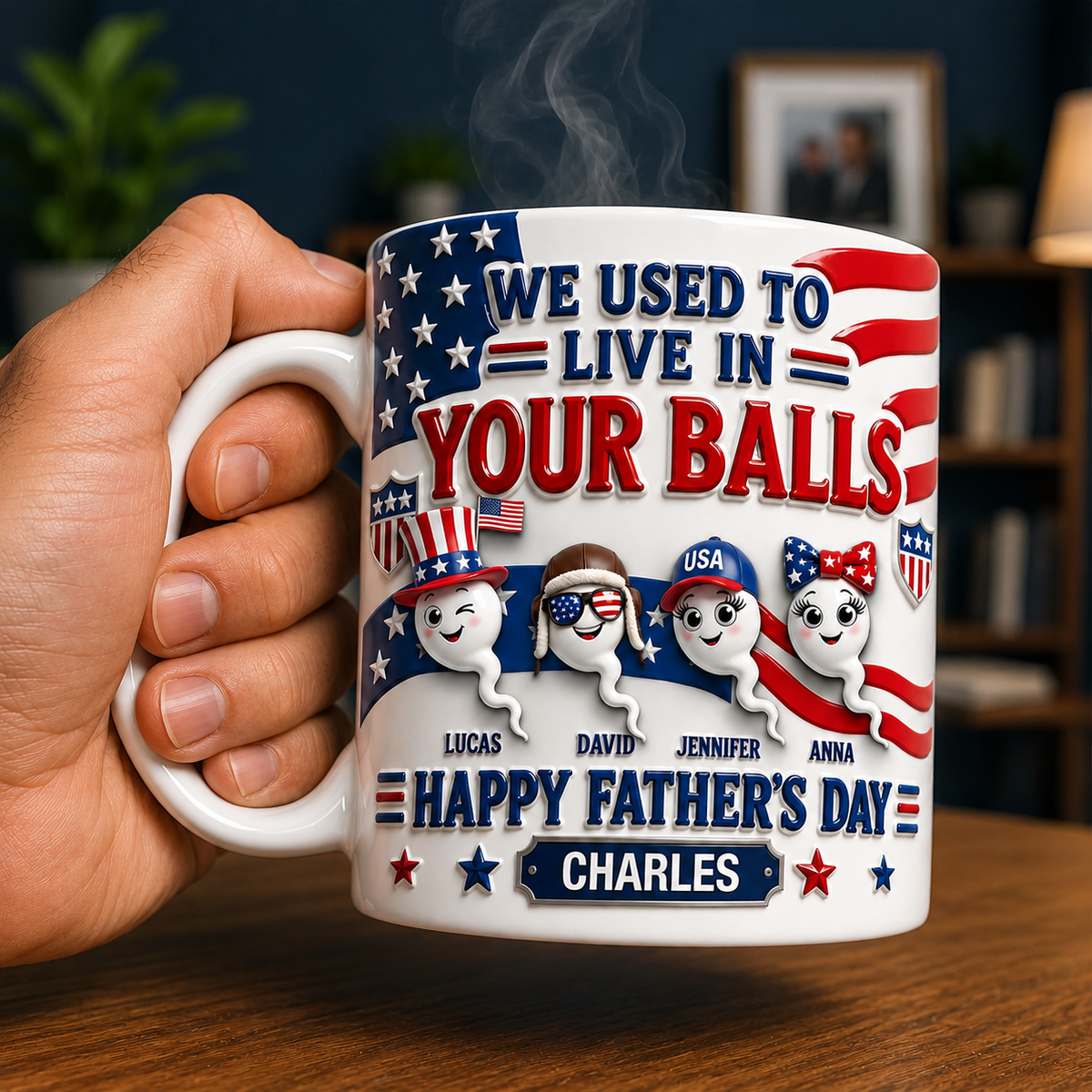 USA Sperm Dad - We Used To Live in Your Ball 3D Inflated Effect Mug - Personalized Gifts For Father's Day Mug CH07 911482