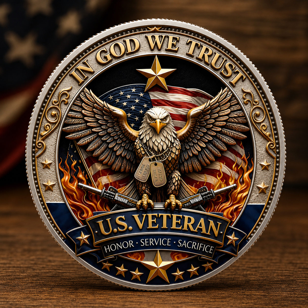 U.S. Veteran Commemorative Coin 250 Years Freedom Eagle Battlefield Cross Coin CH07 911632