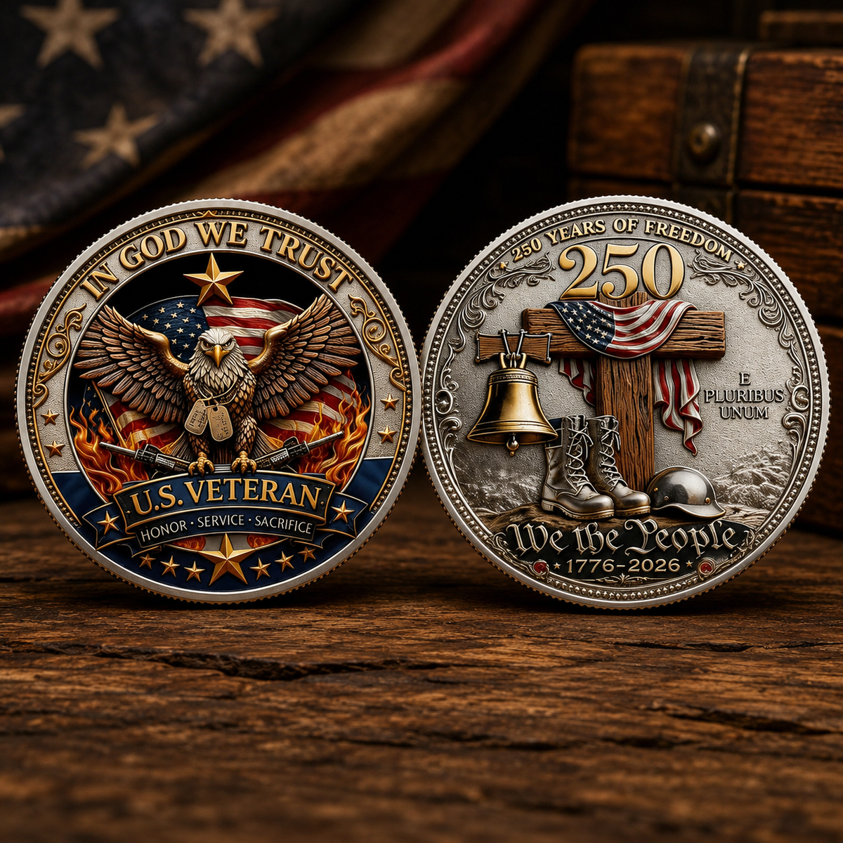 U.S. Veteran Commemorative Coin 250 Years Freedom Eagle Battlefield Cross Coin CH07 911632