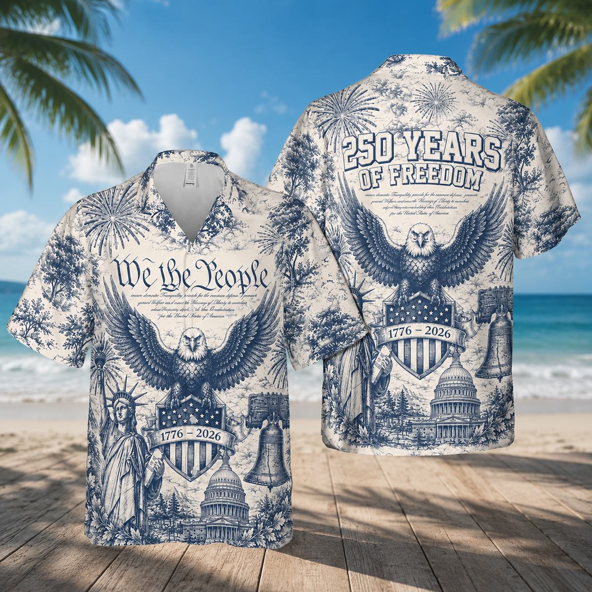 USA 250 Years Of Freedom - We The People Toile De Jouy Style Patriotic Hawaii Shirt Patriotic 4th Of July Hawaii Shirt CH07 911614