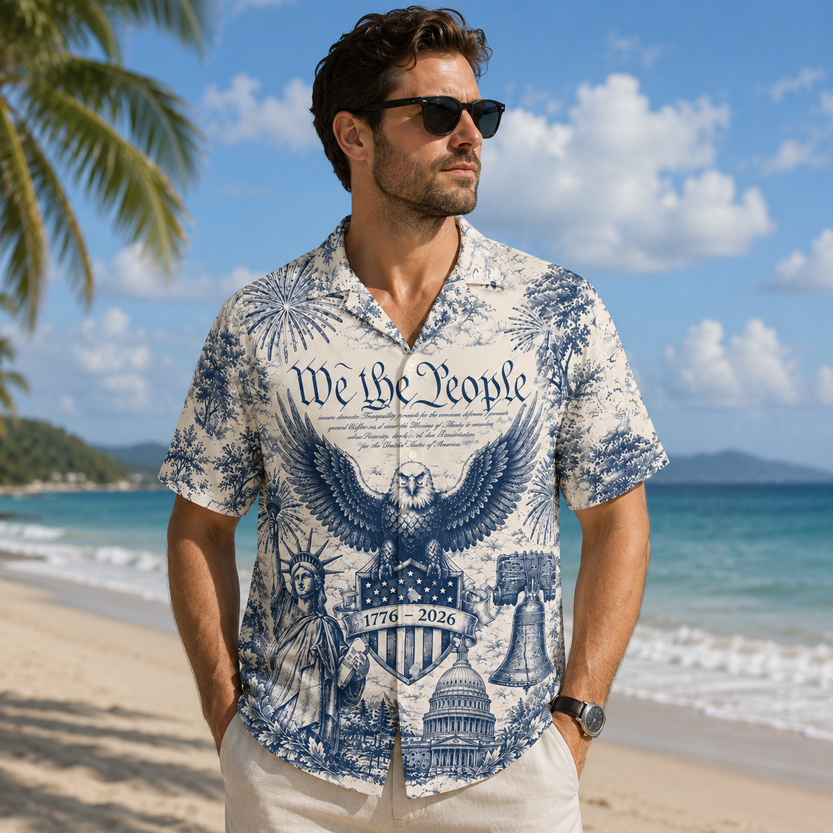 USA 250 Years Of Freedom - We The People Toile De Jouy Style Patriotic Hawaii Shirt Patriotic 4th Of July Hawaii Shirt CH07 911614
