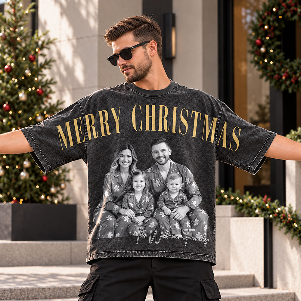 Personalized Vintage Photo Merry Christmas Shoulder to Shoulder Comfort Shirt Family Gift HA75 919568