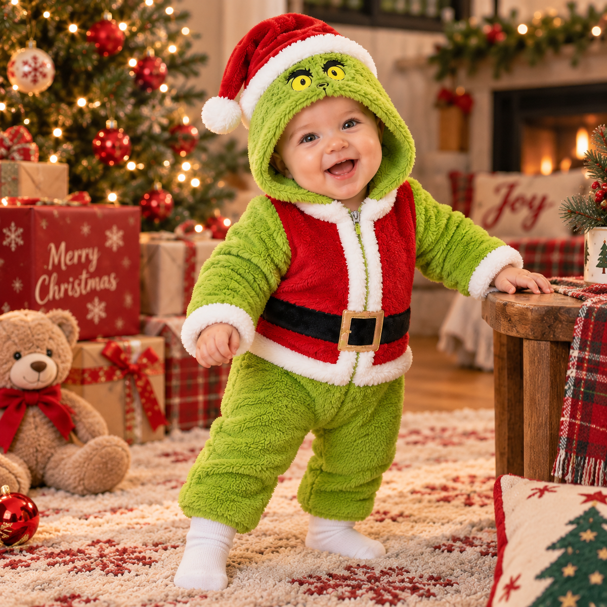 Little Green Baby Onesie Pajamas Funny Baby Christmas Plush Romper CH07 180594