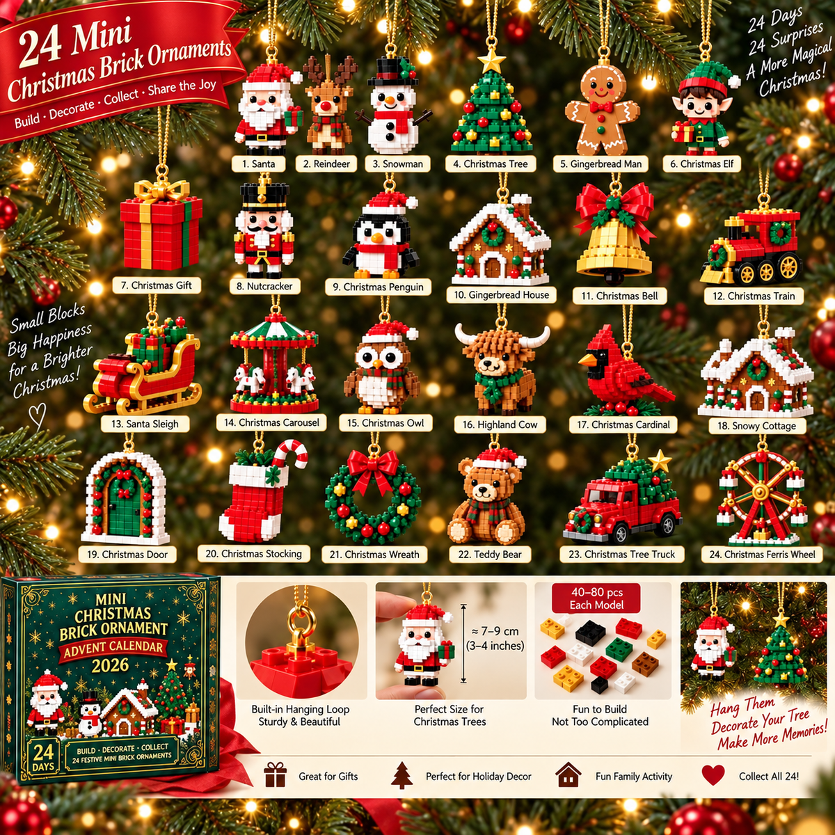24-Day Mini Christmas Brick Ornament Advent Calendar CH07 180652