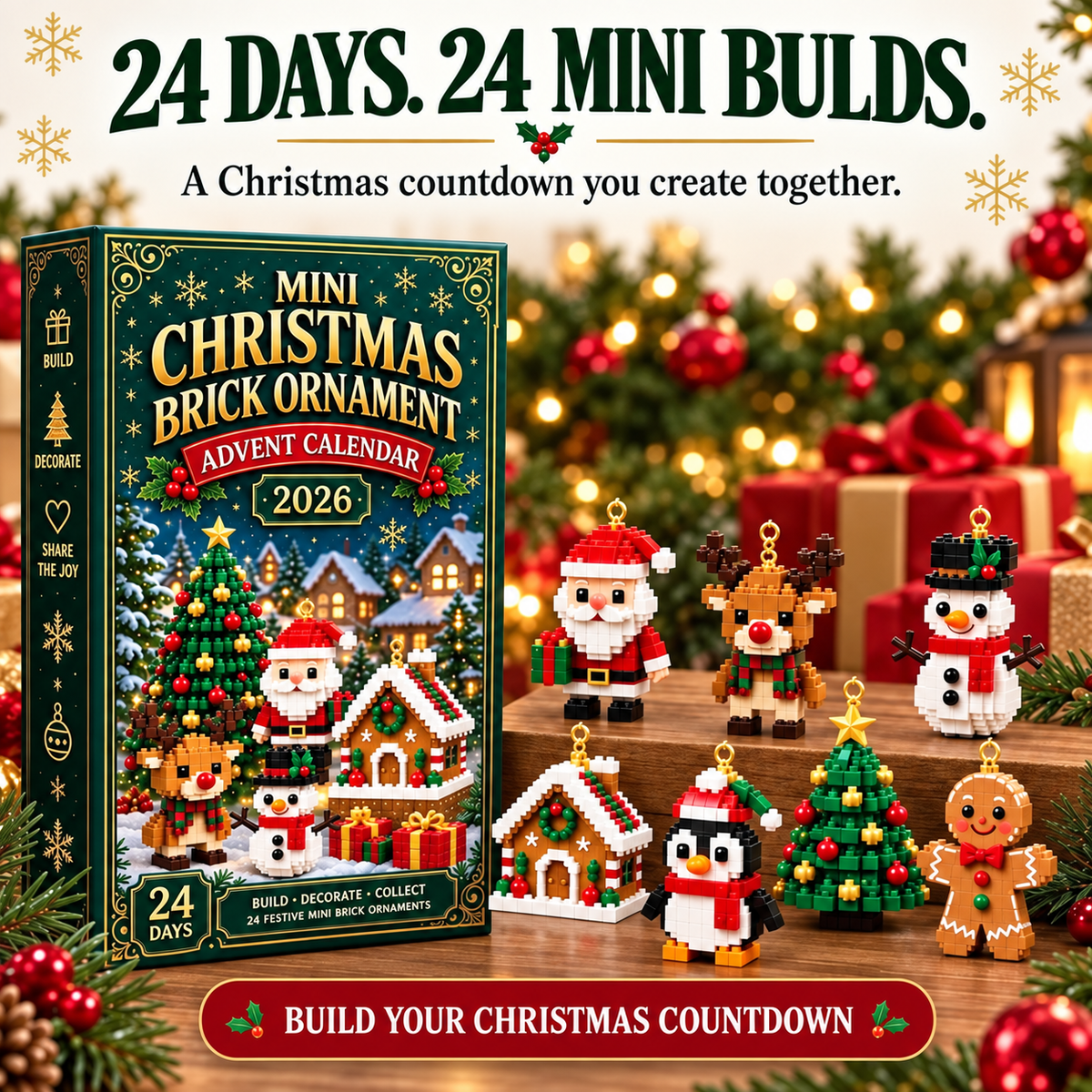 24-Day Mini Christmas Brick Ornament Advent Calendar CH07 180652