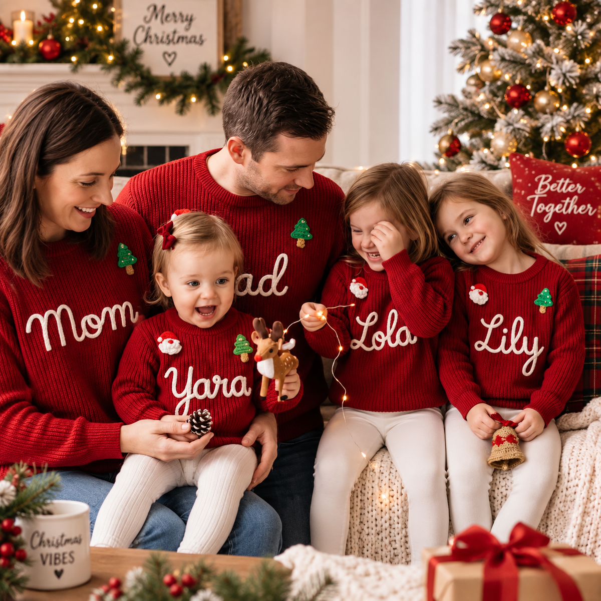 Personalized Family Christmas Embroidered Knit Sweaters Custom Name Knit Jumpers CH07 180676