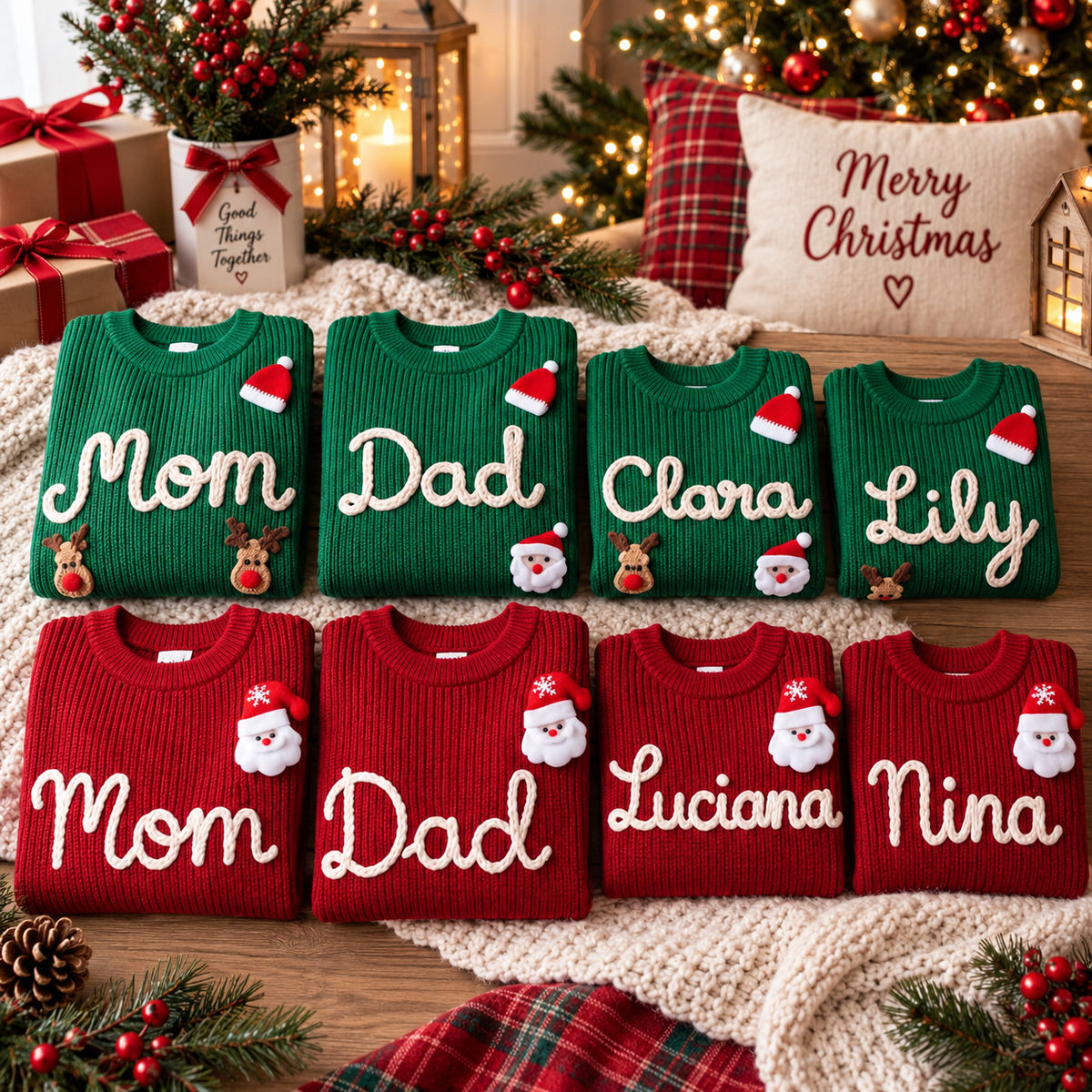 Personalized Family Christmas Embroidered Knit Sweaters Custom Name Knit Jumpers CH07 180676