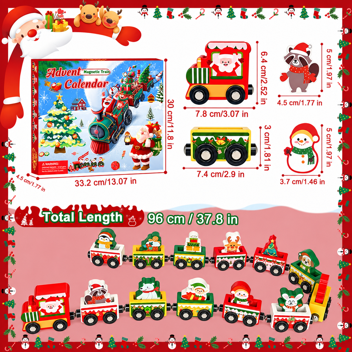 24 Day Animal Magnetic Train Advent Calendar for Kids CH07 180630