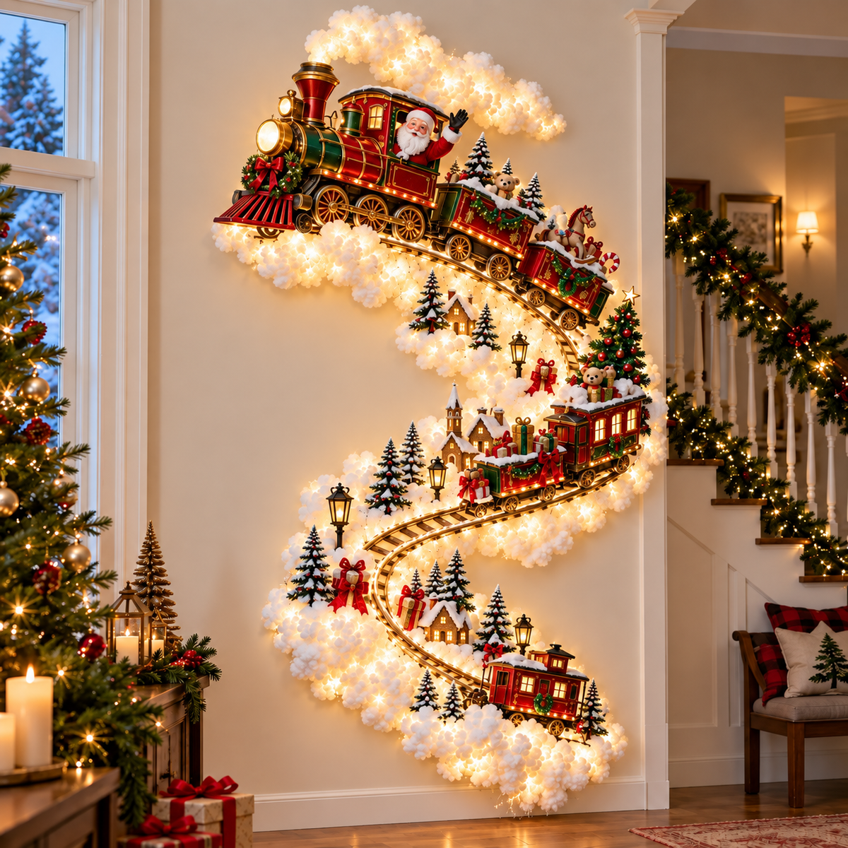 Magical Santa Christmas Train LED Wall Decor – Light Up Christmas Wall Decoration CH07 180646