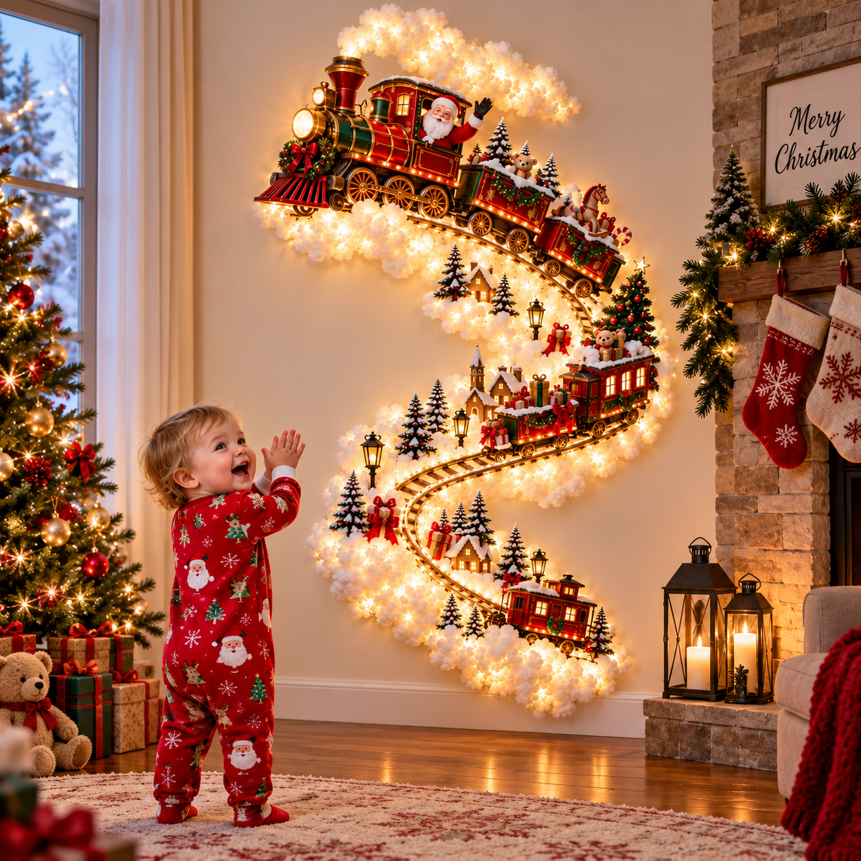Magical Santa Christmas Train LED Wall Decor – Light Up Christmas Wall Decoration CH07 180646