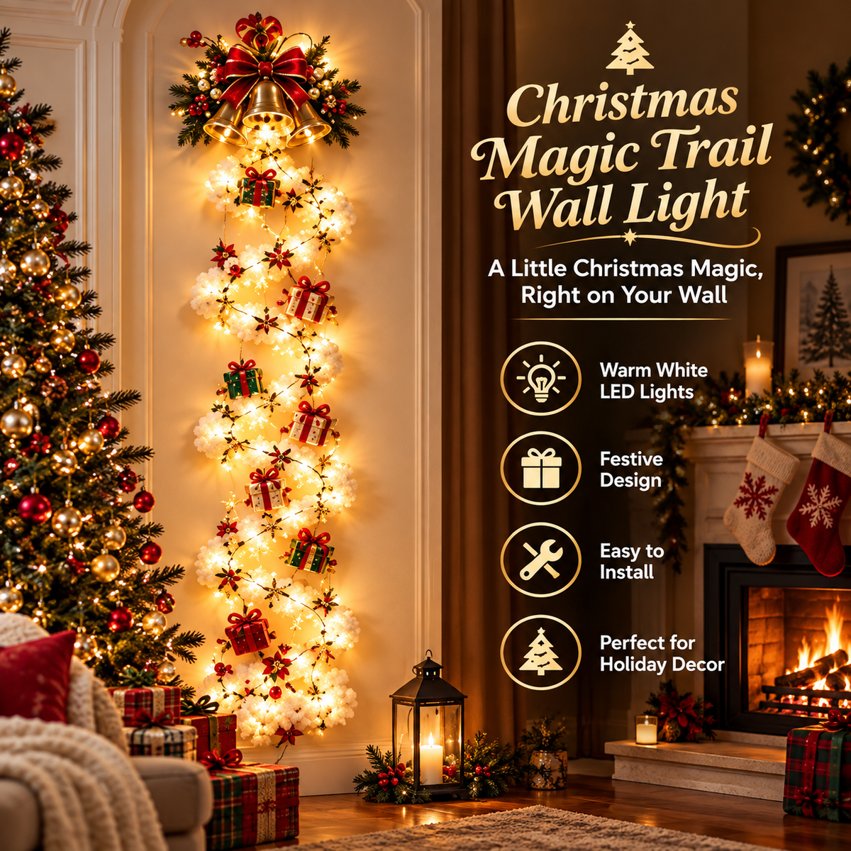 Magical Santa Christmas Train LED Wall Decor – Light Up Christmas Wall Decoration CH07 180646