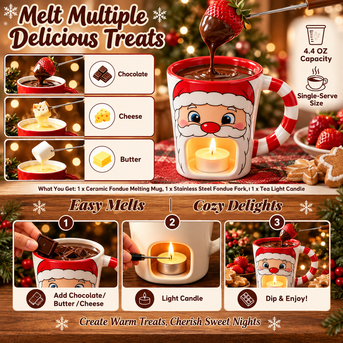 Santa Claus Chocolate Fondue Mug Christmas Chocolate Melting Mug CH07 180704
