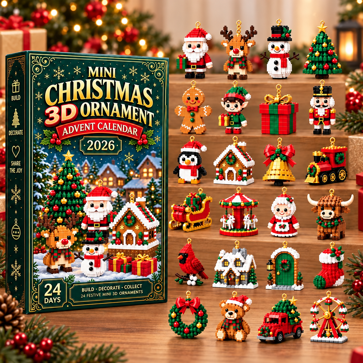 24-Day Mini Christmas 3D Ornament Advent Calendar CH07 180652