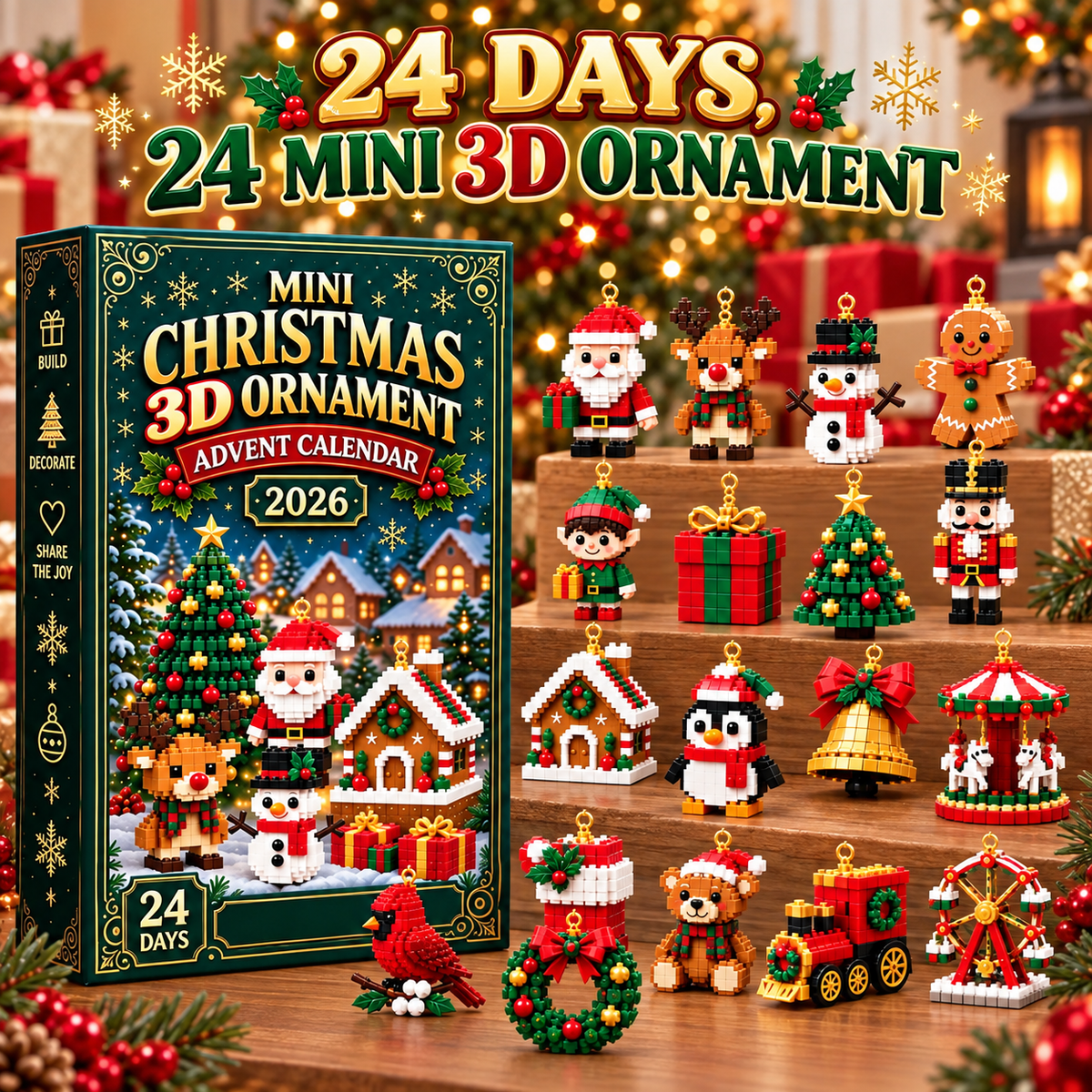 24-Day Mini Christmas 3D Ornament Advent Calendar CH07 180652