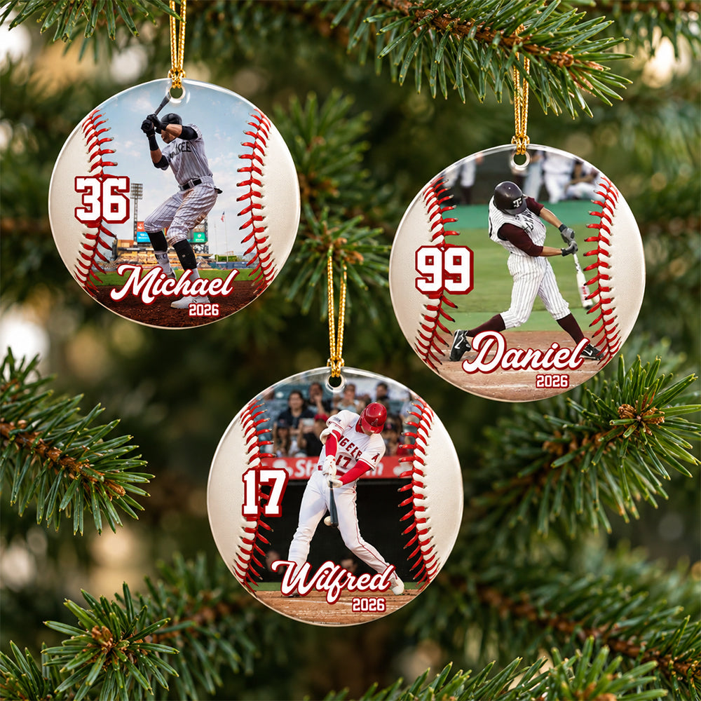 Custom Baseball Photo Ceramic Ornament, Baseball Player Gift, Christmas Decor HA75 919376