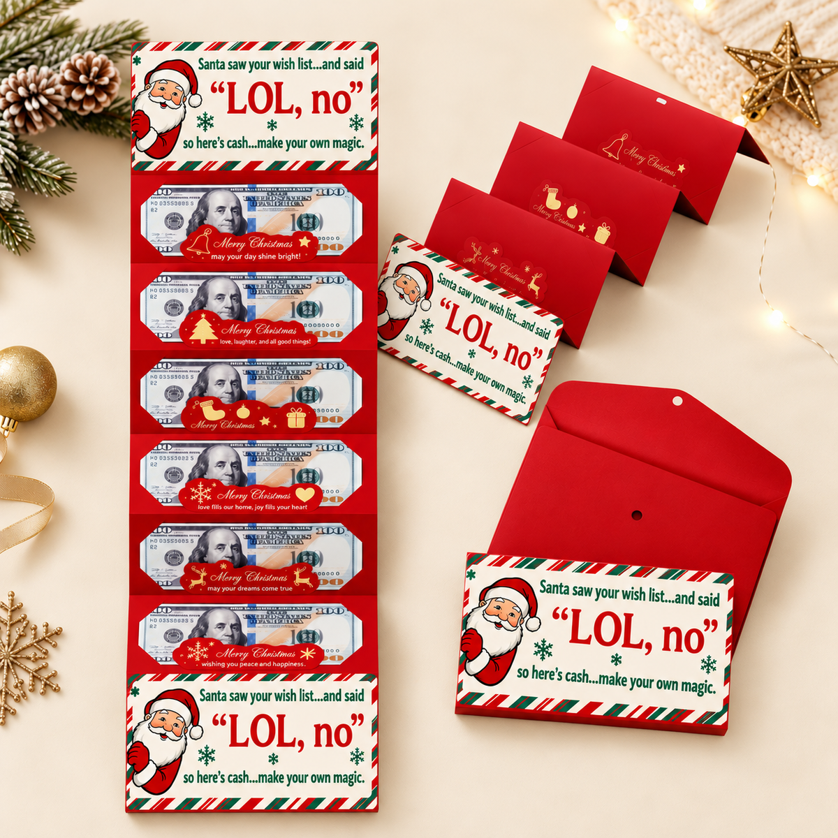 Santa Saw You Wish List And Said LOL, No Funny Cash Gift Envelope CH07 180542
